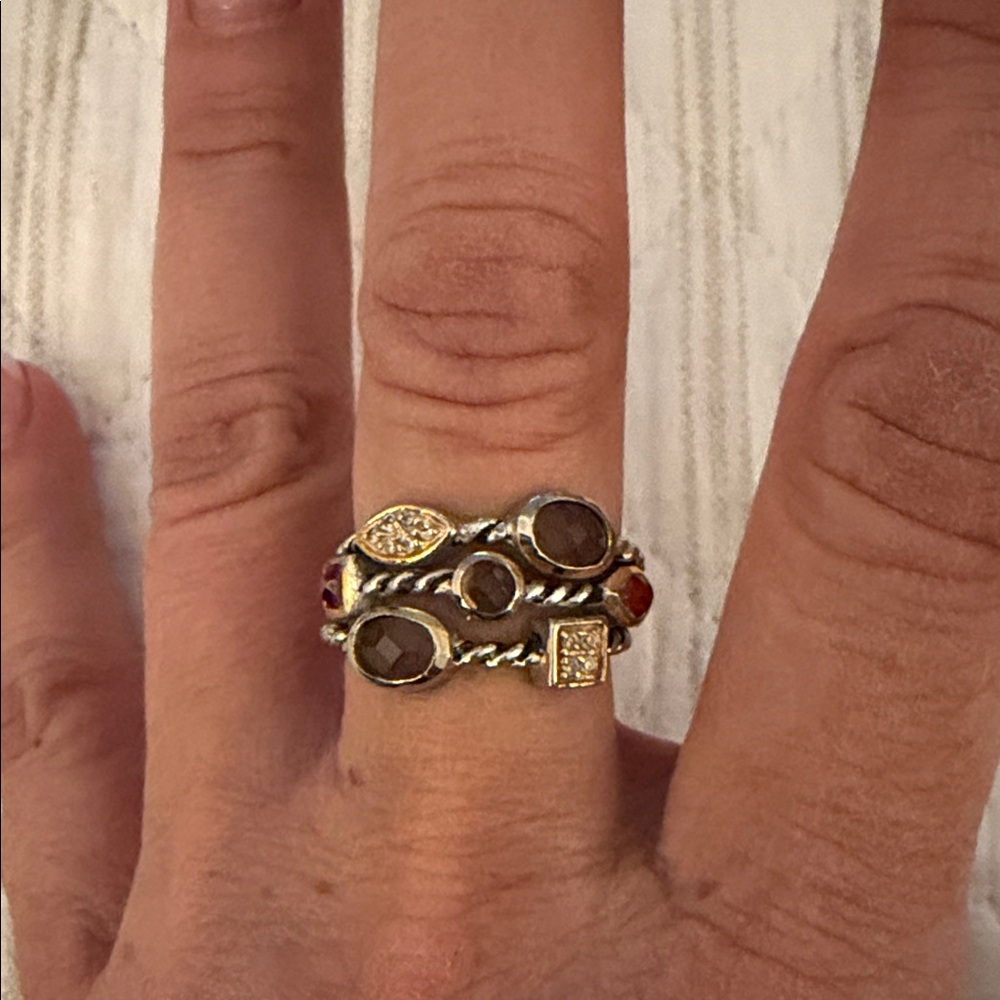 Elegant Silver and Gold Stacked Ring Set size 7